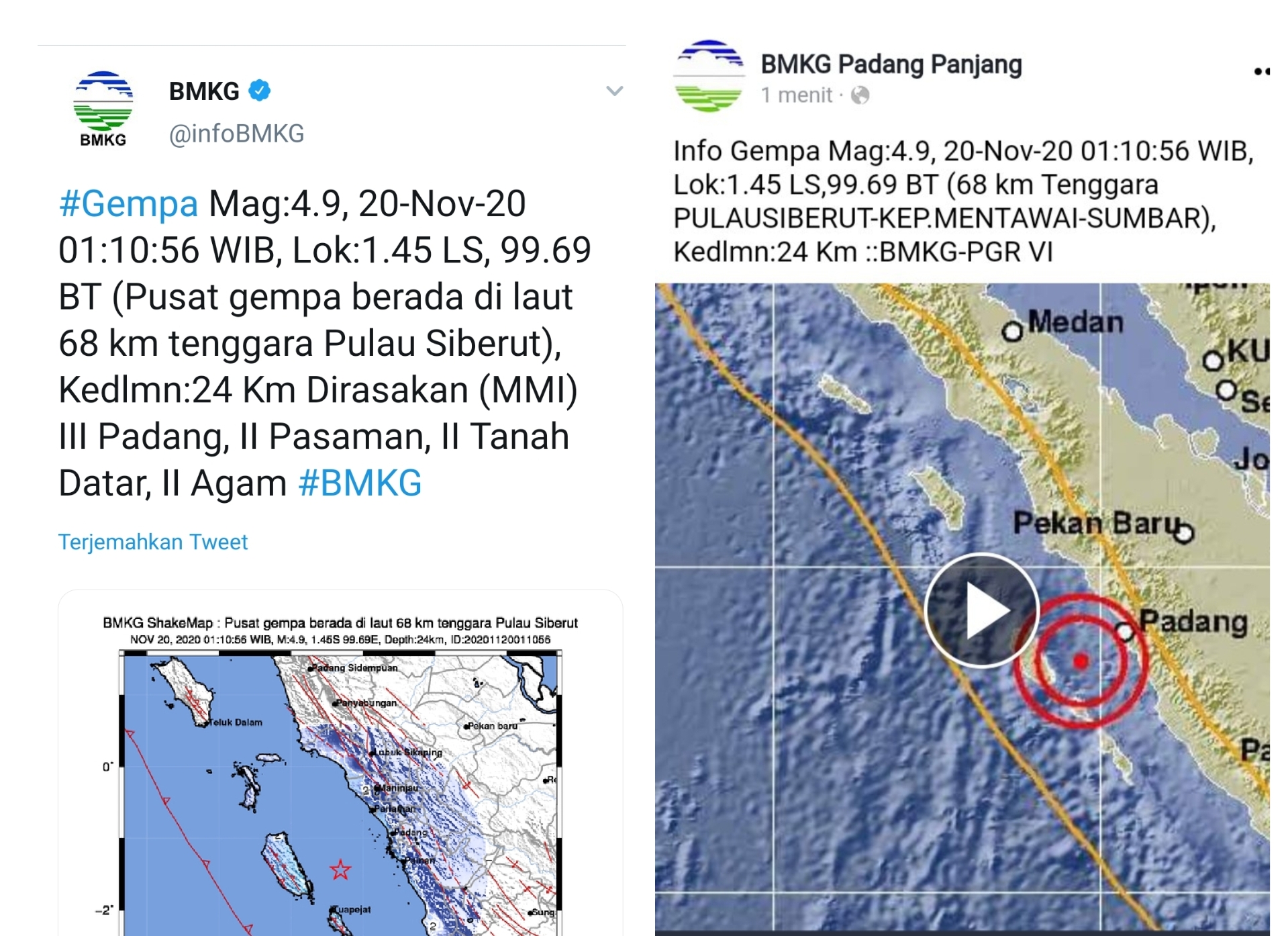 Padang Diguncang Gempa M 4,9 Dini Hari Tadi