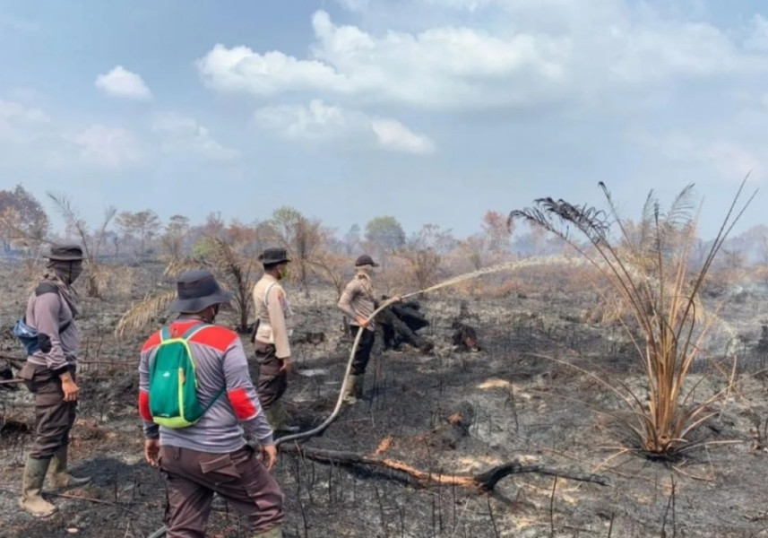 Dibantu Helikopter Water Booming, Tim Gabungan BPBD Riau Padamkan Karhutla di Inhu