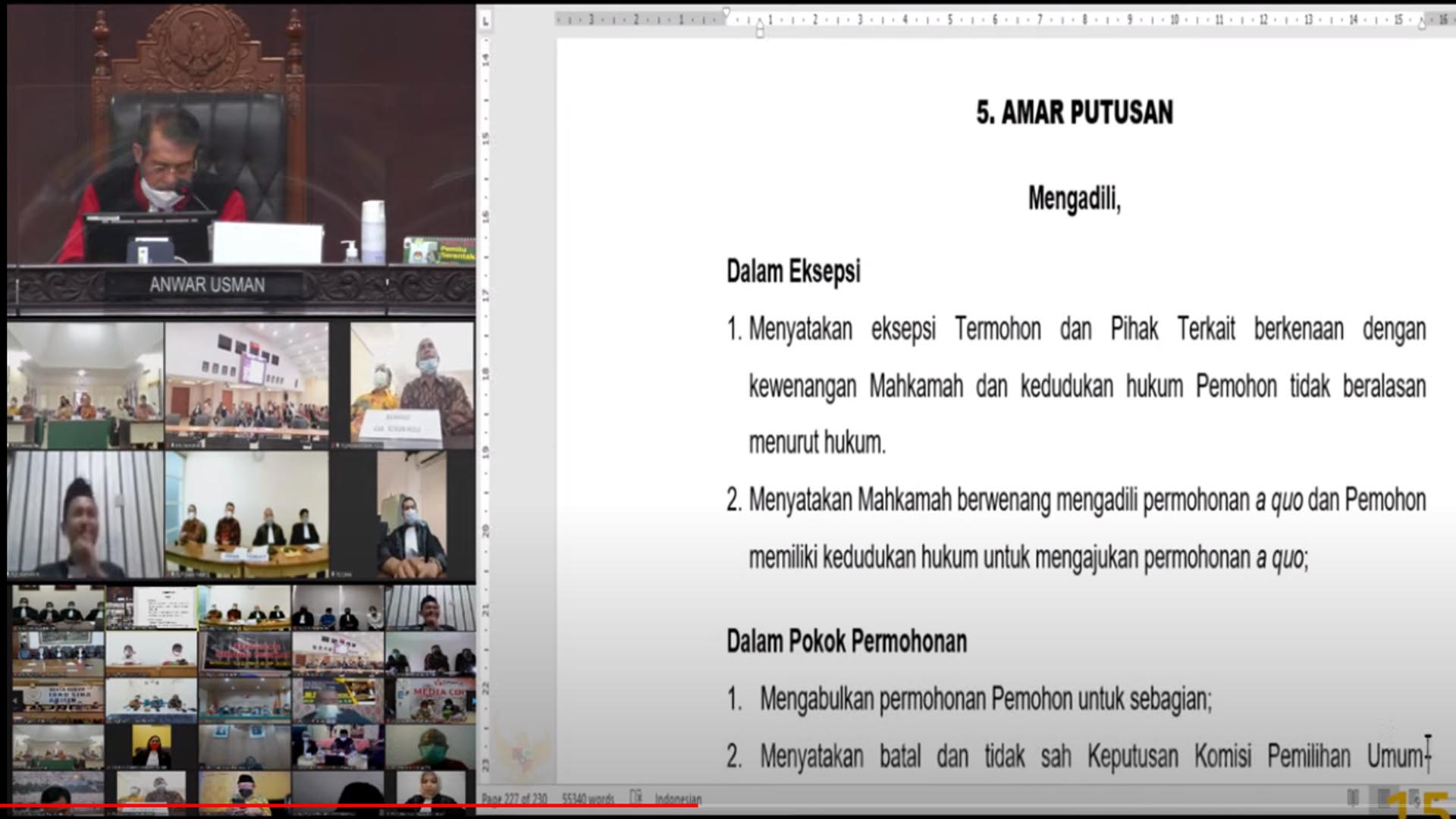 MK Perintahkan KPU Lakukan PSU di 25 TPS Kecamatan Tambusai Utara Rohul