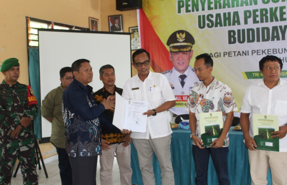 Kadis Perkebunan Kampar Serahkan 1.500 STDB kepada Petani Sawit Kabupaten di Kampar