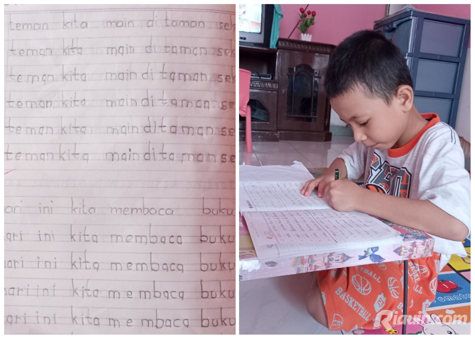 Viral! Tulisan Tangan Bocah SD di Pekanbaru Ini Bikin Kagum, Hobi Coret Dinding Sejak TK