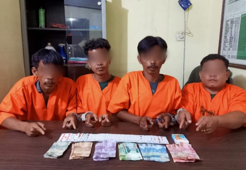 Asyik Main Judi Song di Warung Tuak, 4 Pemuda Diciduk Polsek Pinggir Bengkalis