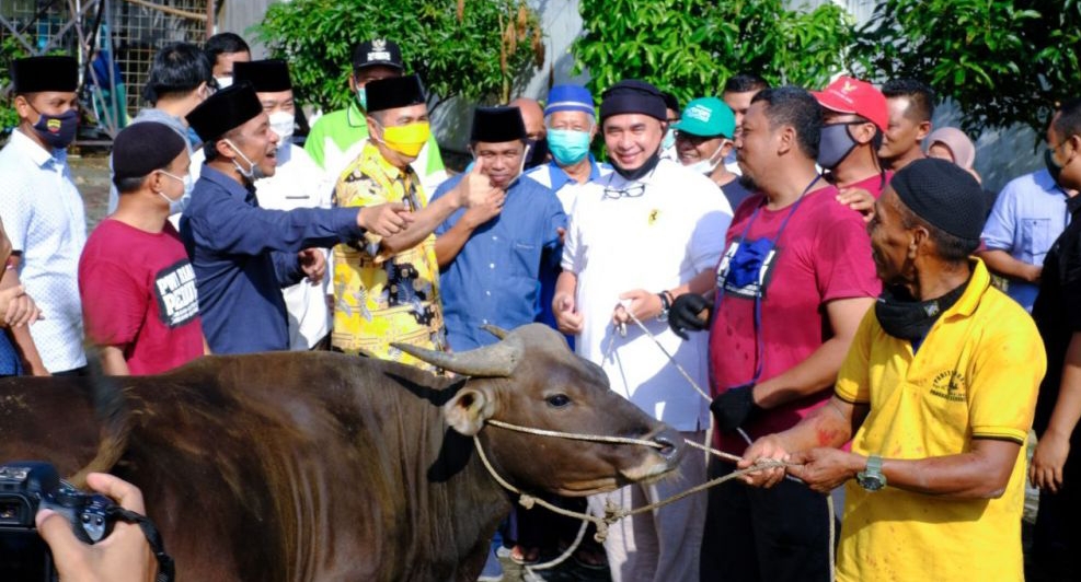 Tinjau Pemotongan Hewan Kurban di PWI Riau, Gubri: Semoga Kegiatan Ini Terus Berlanjut