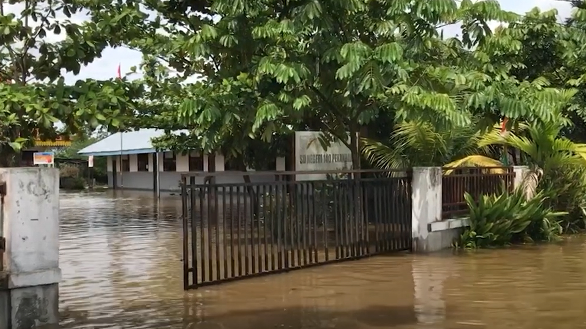 Banjir Setinggi Lutut, Guru SDN 140 Pekanbaru Gendong Siswa Masuk Kelas