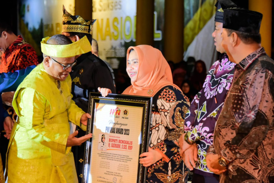 Dukung Program Tingkatkan Kompetensi Wartawan, Kasmarni Terima PWI Riau Award