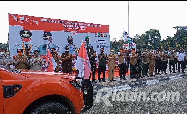 Perkuat Disiplin Prokes, BNPB Lepas Gerakan Mobil Masker Riau