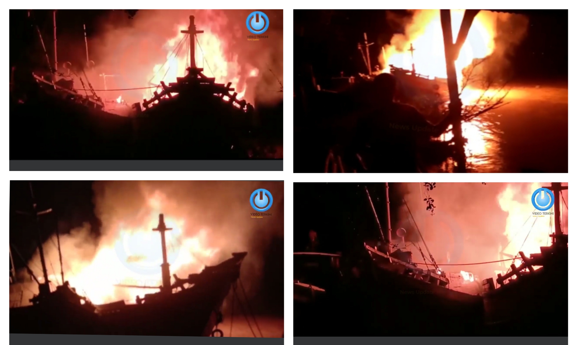Kapal Bermuatan 160 Ton Kelapa Bulat Terbakar di Sungai Salak Inhil