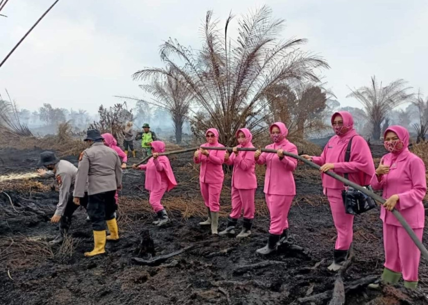 Kapolres Inhu Turun Padamkan Api di Lahan Gambut Desa Penyaguhan